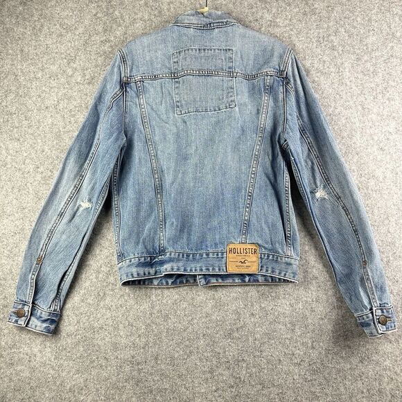 Hollister Trucker Jean Jacket Mens M Blue Distressed Denim Casual Western Y2K - Picture 10 of 16